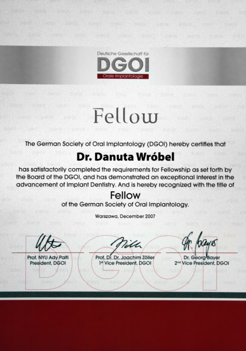 Certyfikat Fellow organizacji DGOI